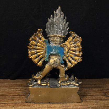 Ancient China Refined Pure Copper Painted Carved Buddhism Yamantaka Statue