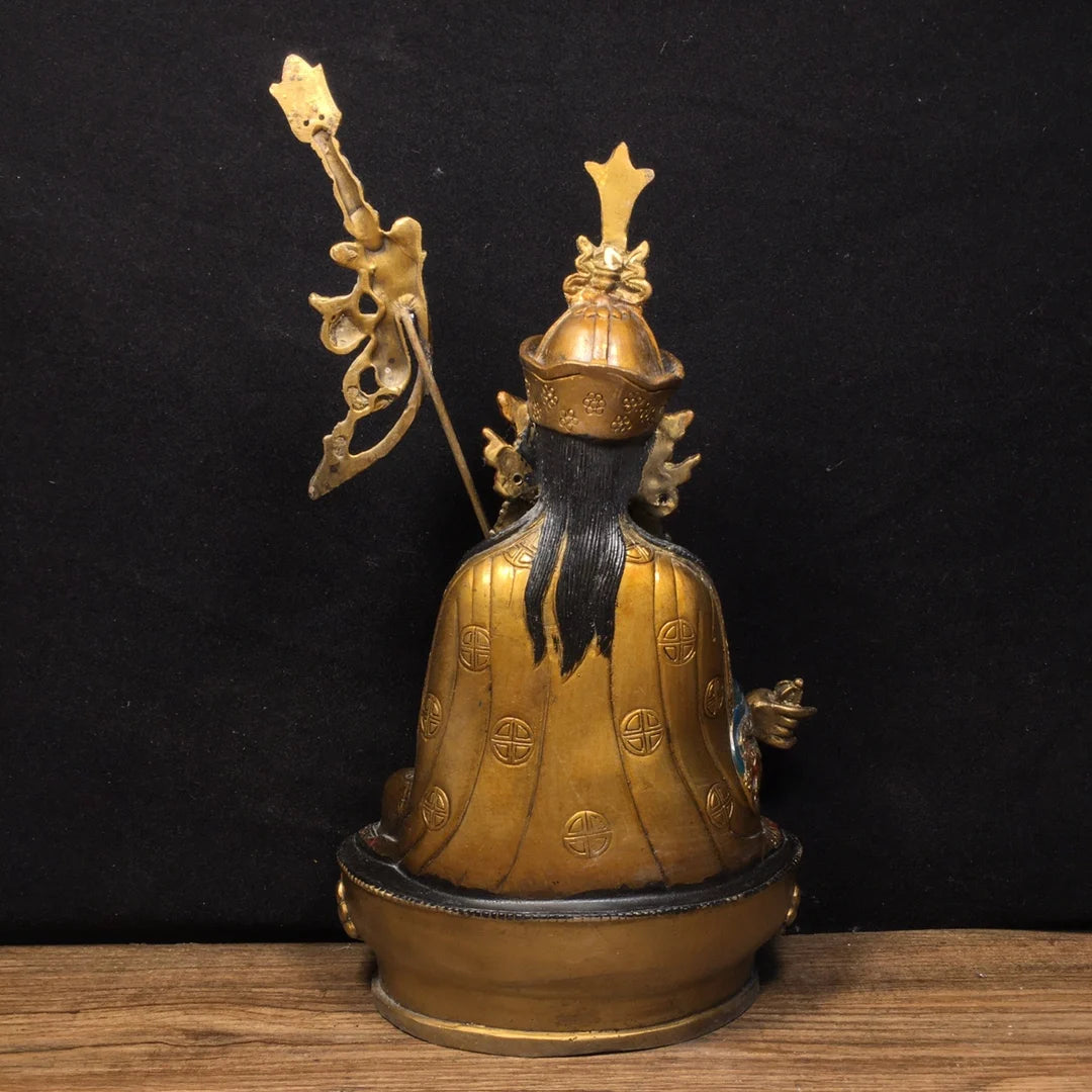 Ancient China Refined Pure Copper Painted Guru Rinpoche Padmasambhava Buddha Statue