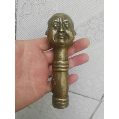 Ancient Chinese Bronze Hand Carved 4 Face Buddha Statue Cane Head