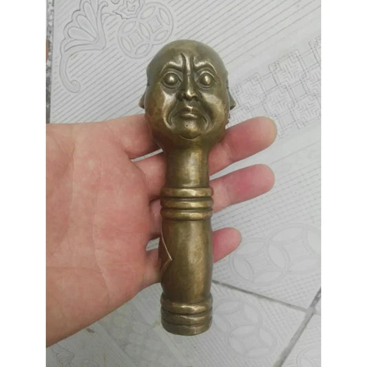 Ancient Chinese Bronze Hand Carved 4 Face Buddha Statue Cane Head