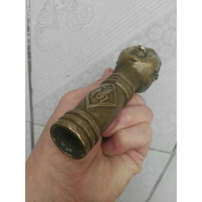 Ancient Chinese Bronze Hand Carved 4 Face Buddha Statue Cane Head