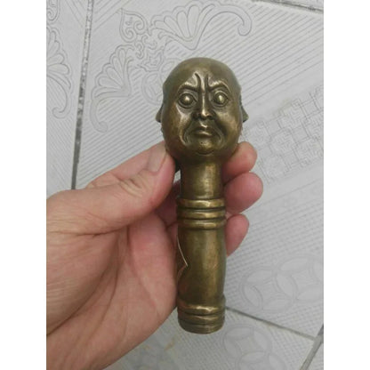 Ancient Chinese Bronze Hand Carved 4 Face Buddha Statue Cane Head