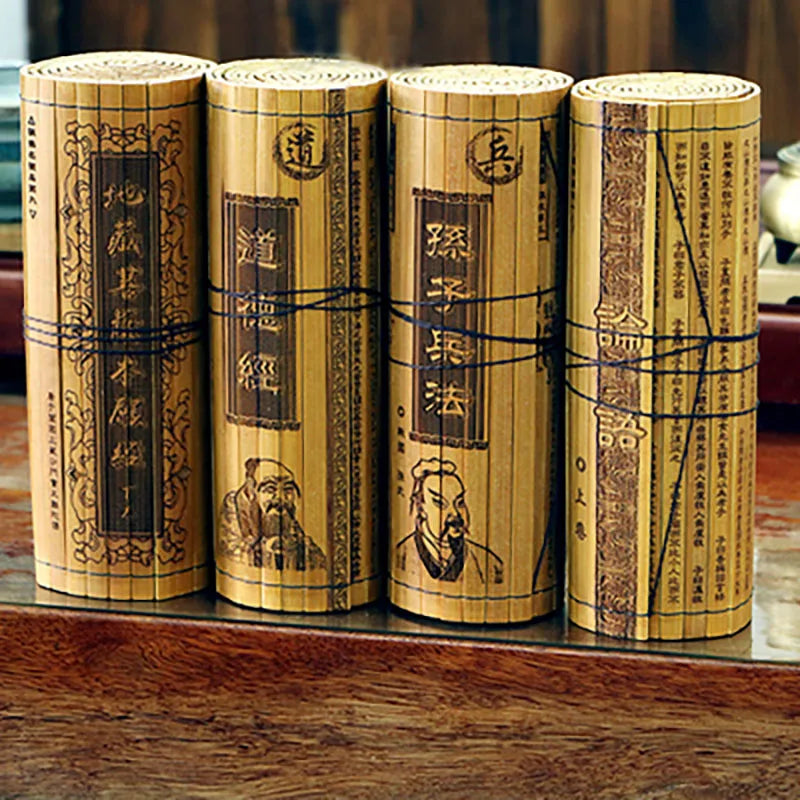 Ancient Chinese Cultural Classical Scroll Slip Bamboo Wooden Slips Home Decor Guiguzi Dao De Jing  Sun Zi Bing Fa Full Set