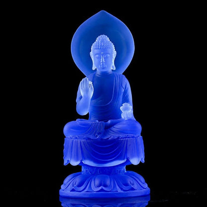 Ancient Coloured Glaze Blue Medicine Buddha Home Decoration Worship Crafts