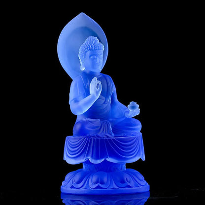 Ancient Coloured Glaze Blue Medicine Buddha Home Decoration Worship Crafts