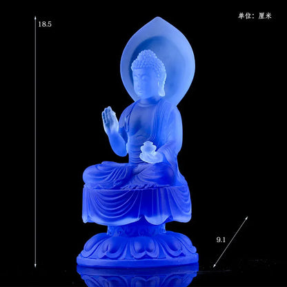 Ancient Coloured Glaze Blue Medicine Buddha Home Decoration Worship Crafts