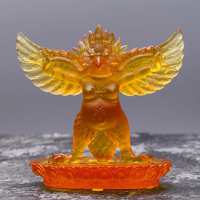 Ancient Coloured glaze golden-winged Dapeng bird Garuda Thunderbird Protector protect peace