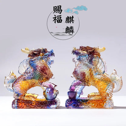 Ancient Coloured glaze unicorn ornaments kirin handicraft gifts auspicious and lucky omen