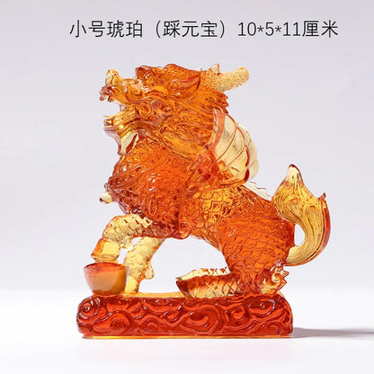 Ancient Coloured glaze unicorn ornaments kirin handicraft gifts auspicious and lucky omen