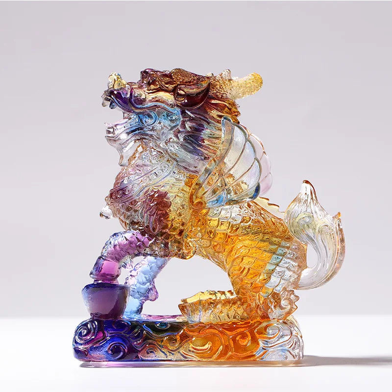 Ancient Coloured glaze unicorn ornaments kirin handicraft gifts auspicious and lucky omen
