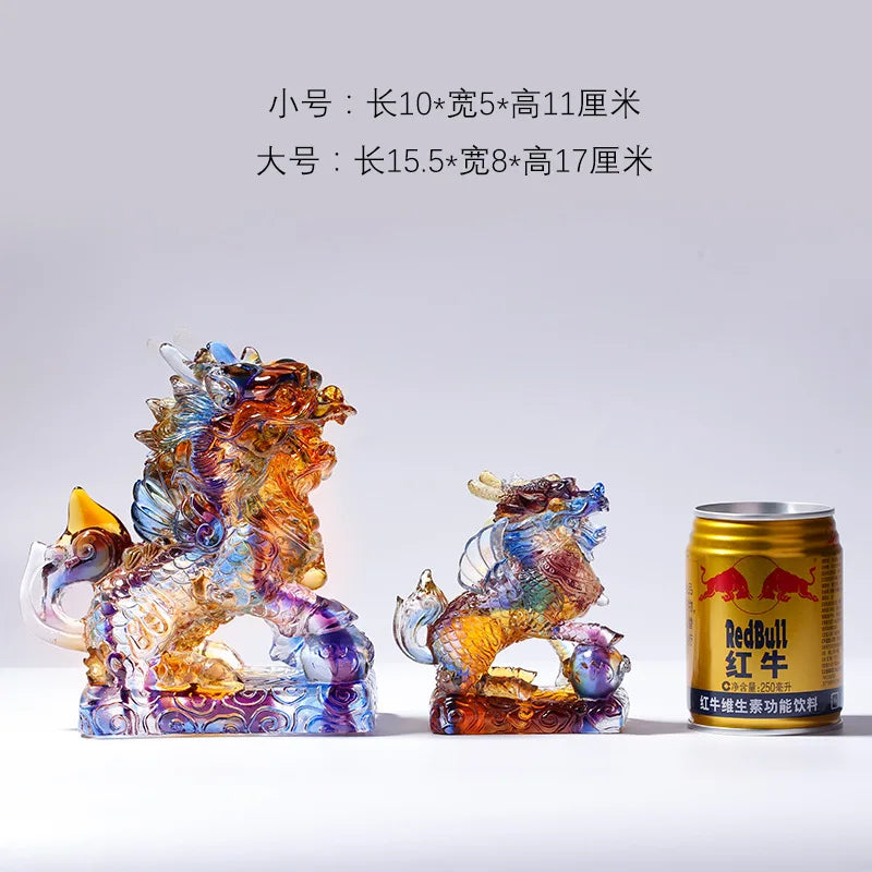 Ancient Coloured glaze unicorn ornaments kirin handicraft gifts auspicious and lucky omen