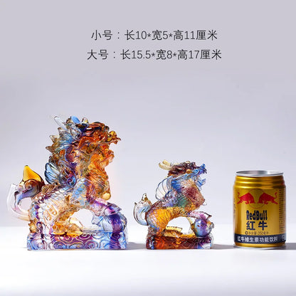 Ancient Coloured glaze unicorn ornaments kirin handicraft gifts auspicious and lucky omen