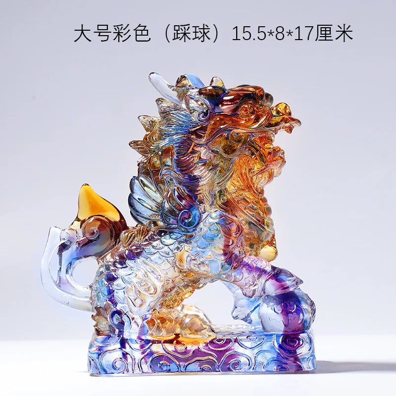 Ancient Coloured glaze unicorn ornaments kirin handicraft gifts auspicious and lucky omen