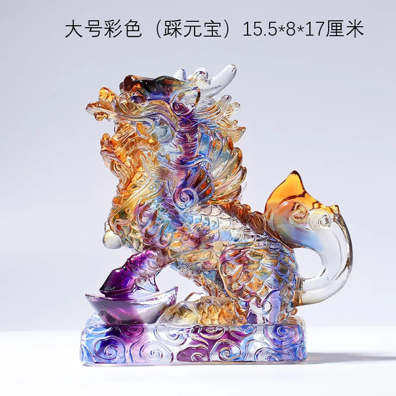 Ancient Coloured glaze unicorn ornaments kirin handicraft gifts auspicious and lucky omen