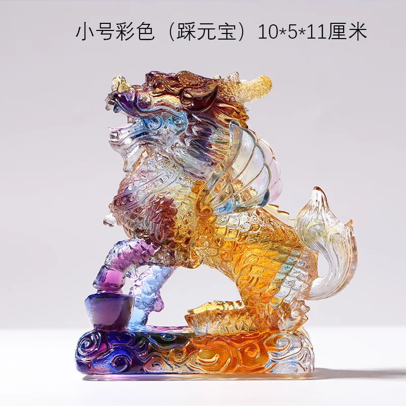 Ancient Coloured glaze unicorn ornaments kirin handicraft gifts auspicious and lucky omen