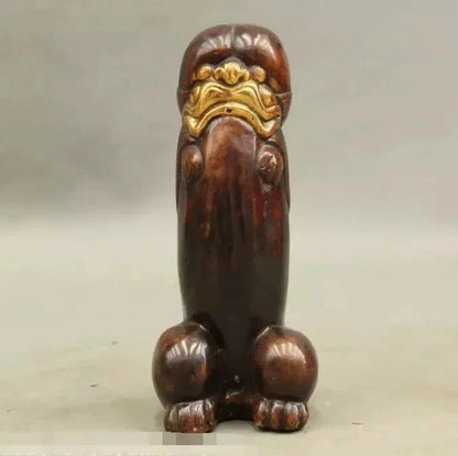 Ancient Culture Chinese Bronze Gilt Mighty Beast Lion PiXiu Shape Penis Statue
