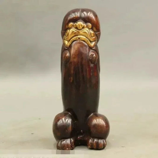 Ancient Culture Chinese Bronze Gilt Mighty Beast Lion PiXiu Shape Penis Statue
