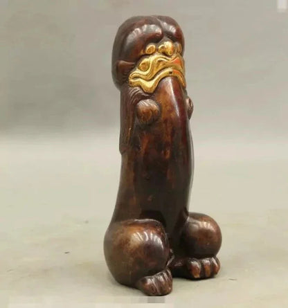 Ancient Culture Chinese Bronze Gilt Mighty Beast Lion PiXiu Shape Penis Statue