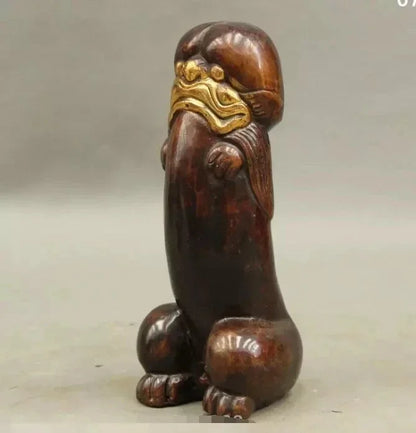 Ancient Culture Chinese Bronze Gilt Mighty Beast Lion PiXiu Shape Penis Statue