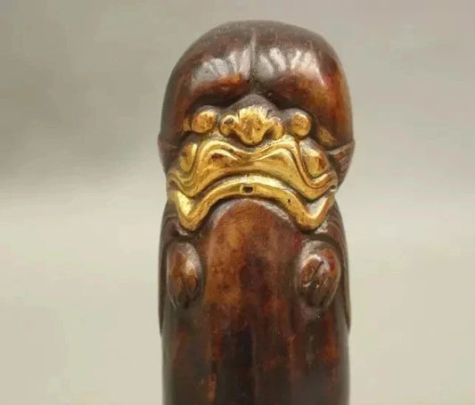 Ancient Culture Chinese Bronze Gilt Mighty Beast Lion PiXiu Shape Penis Statue