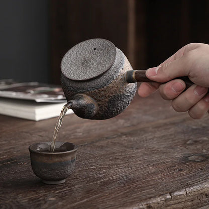 Ancient Early Roast Blackwood Side Handle Pot Ceramic Kung Fu Teapot Gilding Iron Glaze Teapot Japanese Style Single Teapot
