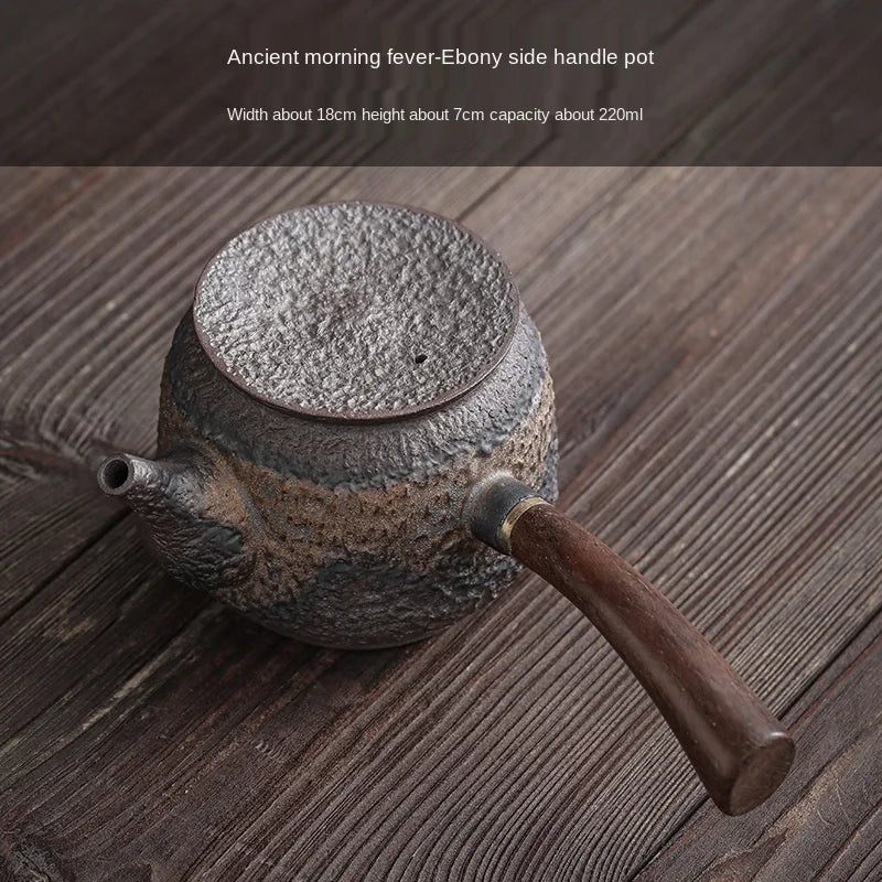 Ancient Early Roast Blackwood Side Handle Pot Ceramic Kung Fu Teapot Gilding Iron Glaze Teapot Japanese Style Single Teapot