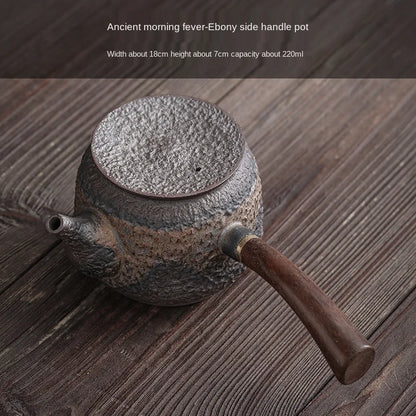 Ancient Early Roast Blackwood Side Handle Pot Ceramic Kung Fu Teapot Gilding Iron Glaze Teapot Japanese Style Single Teapot