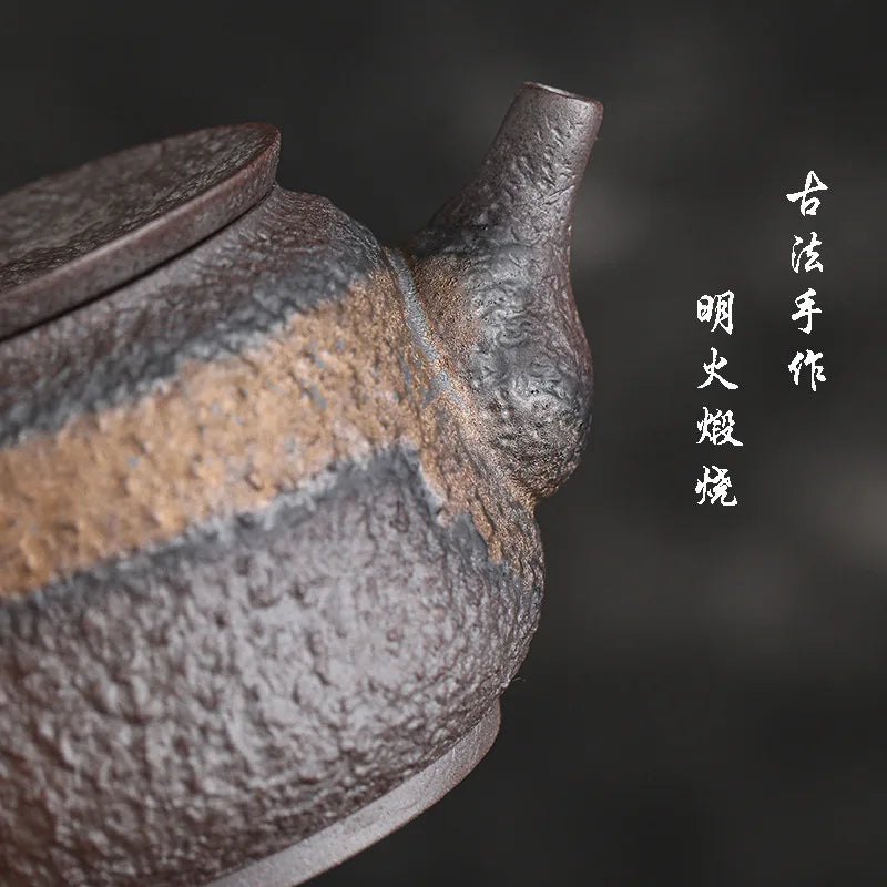 Ancient Early Roast Blackwood Side Handle Pot Ceramic Kung Fu Teapot Gilding Iron Glaze Teapot Japanese Style Single Teapot
