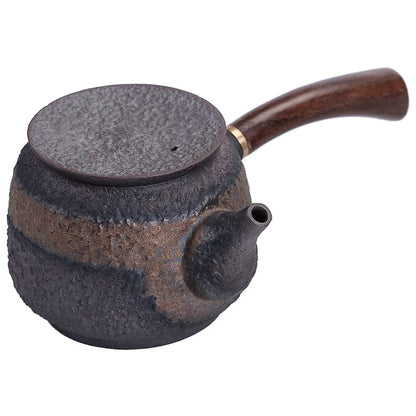 Ancient Early Roast Blackwood Side Handle Pot Ceramic Kung Fu Teapot Gilding Iron Glaze Teapot Japanese Style Single Teapot