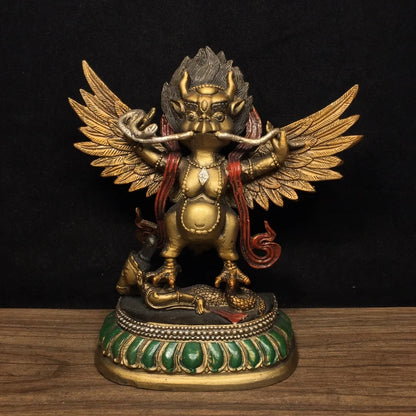 Ancient Nepalese Tibetan Pure Copper Painted Ornament of Dapeng Golden Winged Bird Buddha Statue