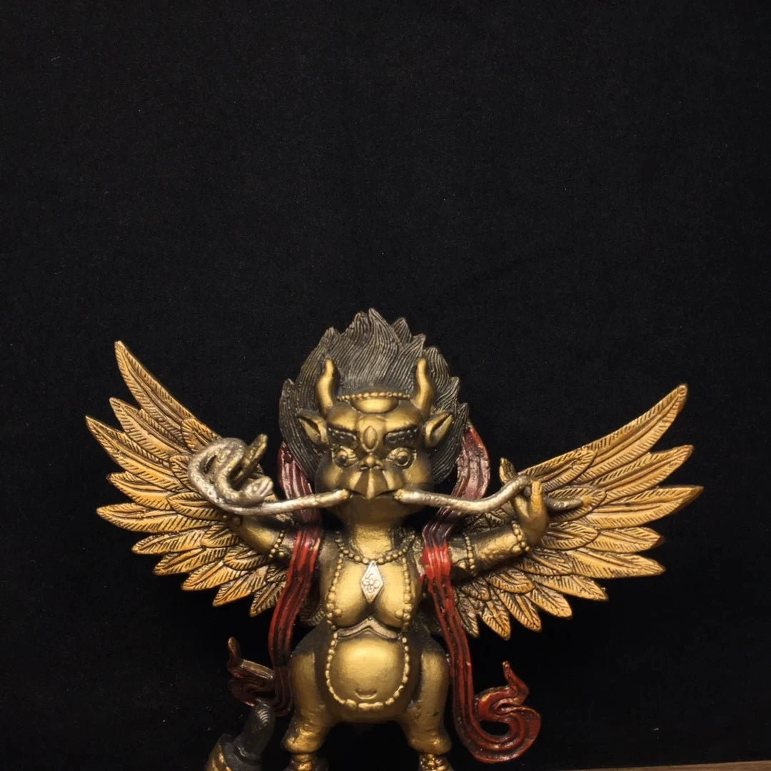 Ancient Nepalese Tibetan Pure Copper Painted Ornament of Dapeng Golden Winged Bird Buddha Statue