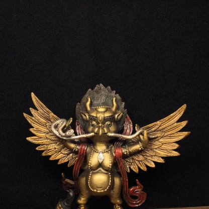 Ancient Nepalese Tibetan Pure Copper Painted Ornament of Dapeng Golden Winged Bird Buddha Statue