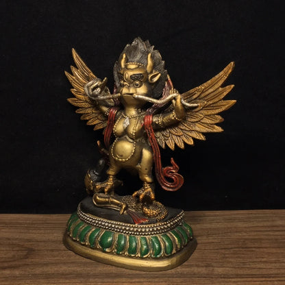 Ancient Nepalese Tibetan Pure Copper Painted Ornament of Dapeng Golden Winged Bird Buddha Statue