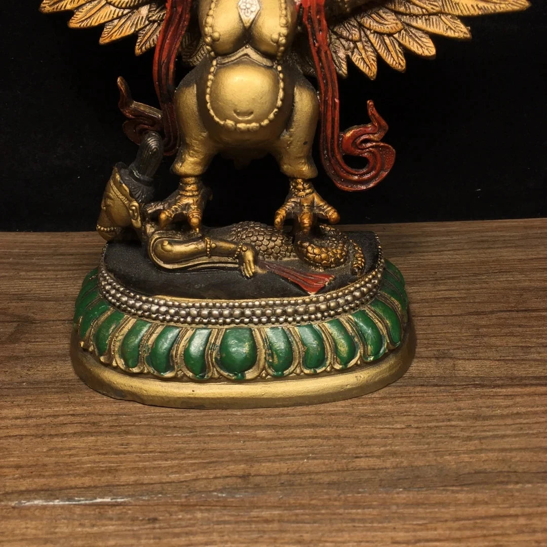 Ancient Nepalese Tibetan Pure Copper Painted Ornament of Dapeng Golden Winged Bird Buddha Statue