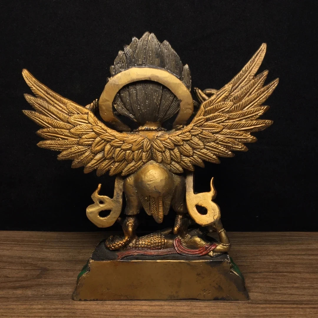 Ancient Nepalese Tibetan Pure Copper Painted Ornament of Dapeng Golden Winged Bird Buddha Statue