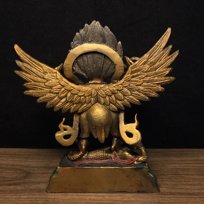 Ancient Nepalese Tibetan Pure Copper Painted Ornament of Dapeng Golden Winged Bird Buddha Statue