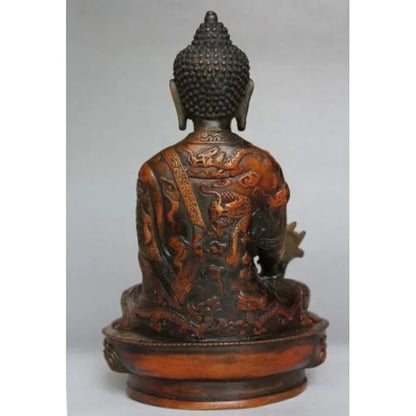 Ancient Tibetan Brass Sakyamuni Buddha Cuban Garwan Buddha Dragon Statue