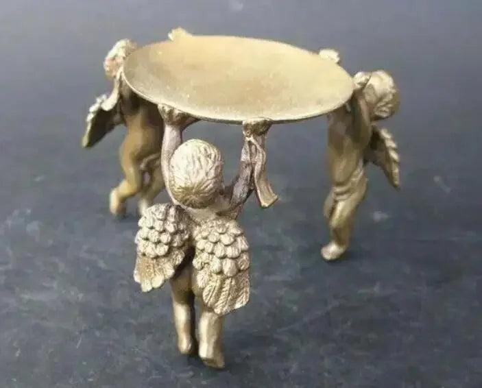 Ancient china Old Bronze Handmade 3 Angel legs Statue Oil Lamp Candlestick