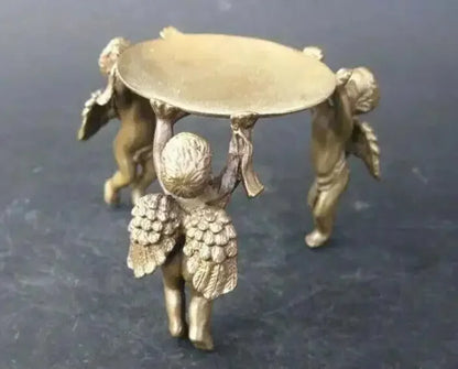 Ancient china Old Bronze Handmade 3 Angel legs Statue Oil Lamp Candlestick