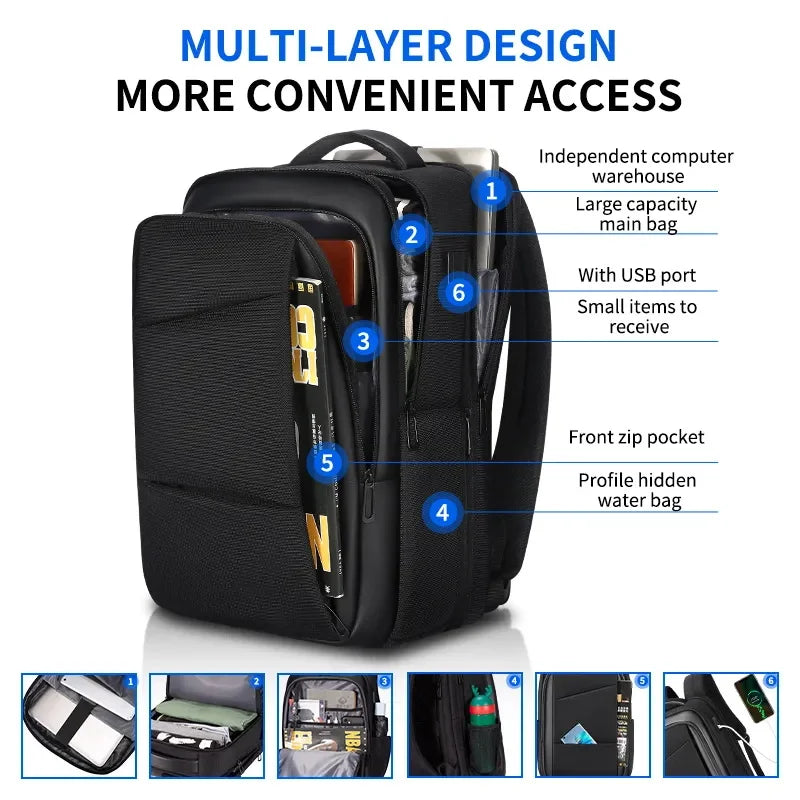 Andralyn New Multifunction Backpack Men's Business Backpack High Quality Classic Travel Male Backpacks Fit 17.3 Inch Laptop