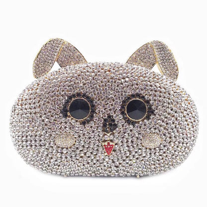 Animal Cat Shape Woman Clutch Gold Silver AB Purple Banquet Cocktail Prom Bag Diamond Party Crystal Purse Wedding Bridal Handbag