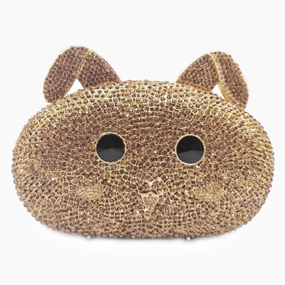 Animal Cat Shape Woman Clutch Gold Silver AB Purple Banquet Cocktail Prom Bag Diamond Party Crystal Purse Wedding Bridal Handbag