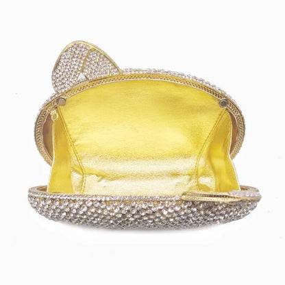 Animal Cat Shape Woman Clutch Gold Silver AB Purple Banquet Cocktail Prom Bag Diamond Party Crystal Purse Wedding Bridal Handbag