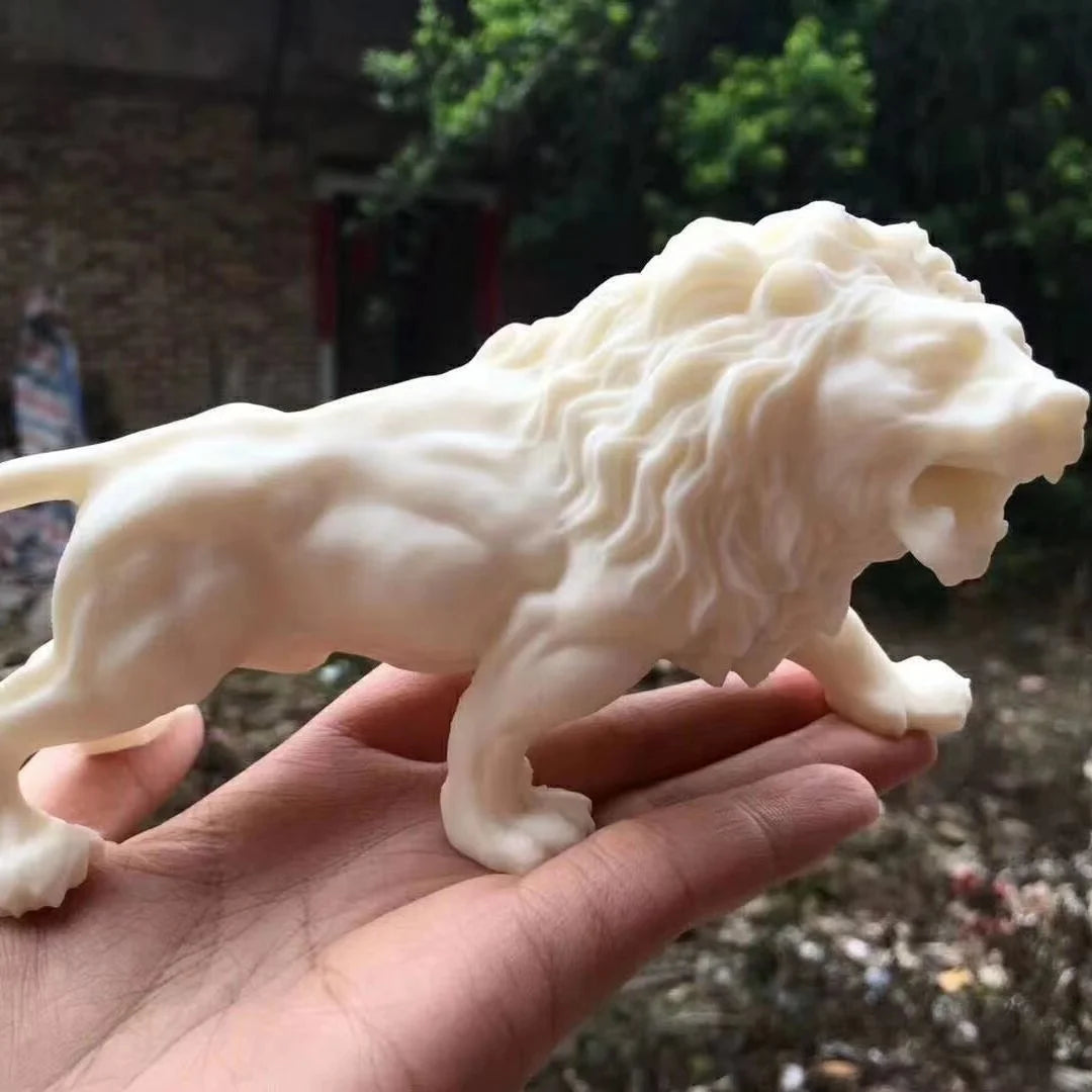 Animal Male lion Figurine Resin Art Sculpture White Cute Home Room Office Car Decoration Statue Gift Souvenir 6.28 in