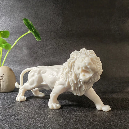 Animal Male lion Figurine Resin Art Sculpture White Cute Home Room Office Car Decoration Statue Gift Souvenir 6.28 in