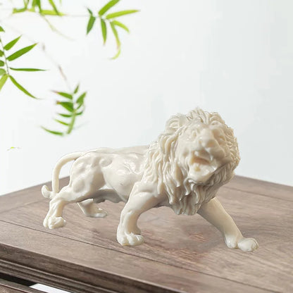 Animal Male lion Figurine Resin Art Sculpture White Cute Home Room Office Car Decoration Statue Gift Souvenir 6.28 in