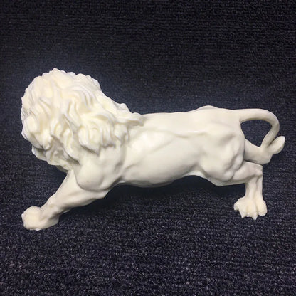 Animal Male lion Figurine Resin Art Sculpture White Cute Home Room Office Car Decoration Statue Gift Souvenir 6.28 in
