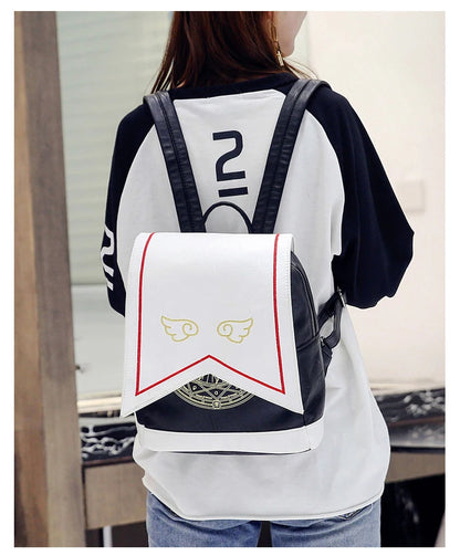 Anime Card Captor Sakura Bags KINOMOTO SAKURA Backpacks Embroidery Wing Japanese Pu Leather ShoulderBag Mochila Lolita