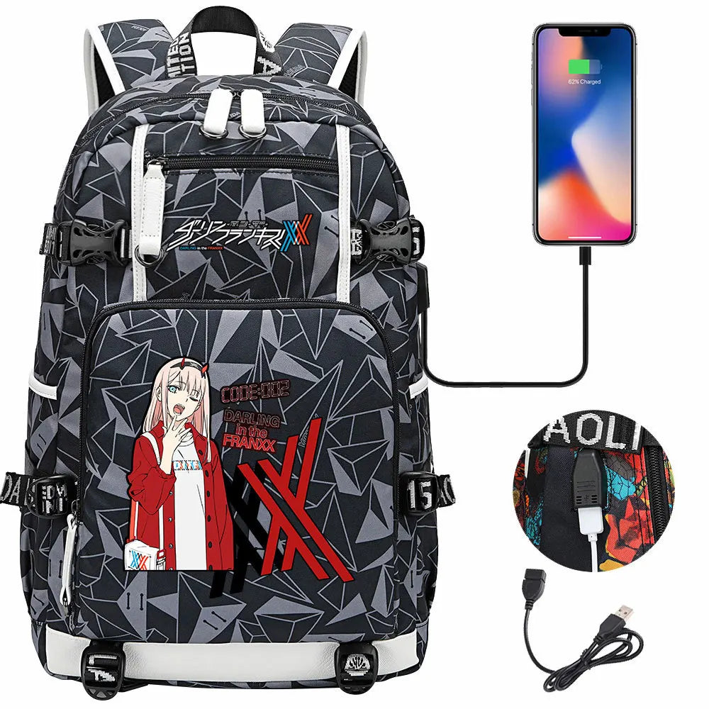 Anime DARLING In The FRANXX USB Boy Girl School Book Bags Large Capacity Teenagers Student Schoolbags Women Men Laptop Backpack