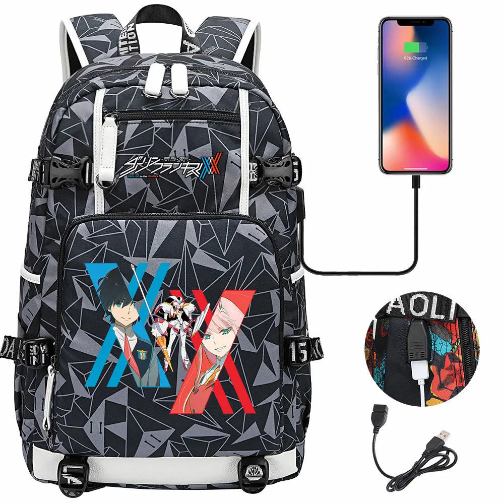 Anime DARLING In The FRANXX USB Boy Girl School Book Bags Large Capacity Teenagers Student Schoolbags Women Men Laptop Backpack